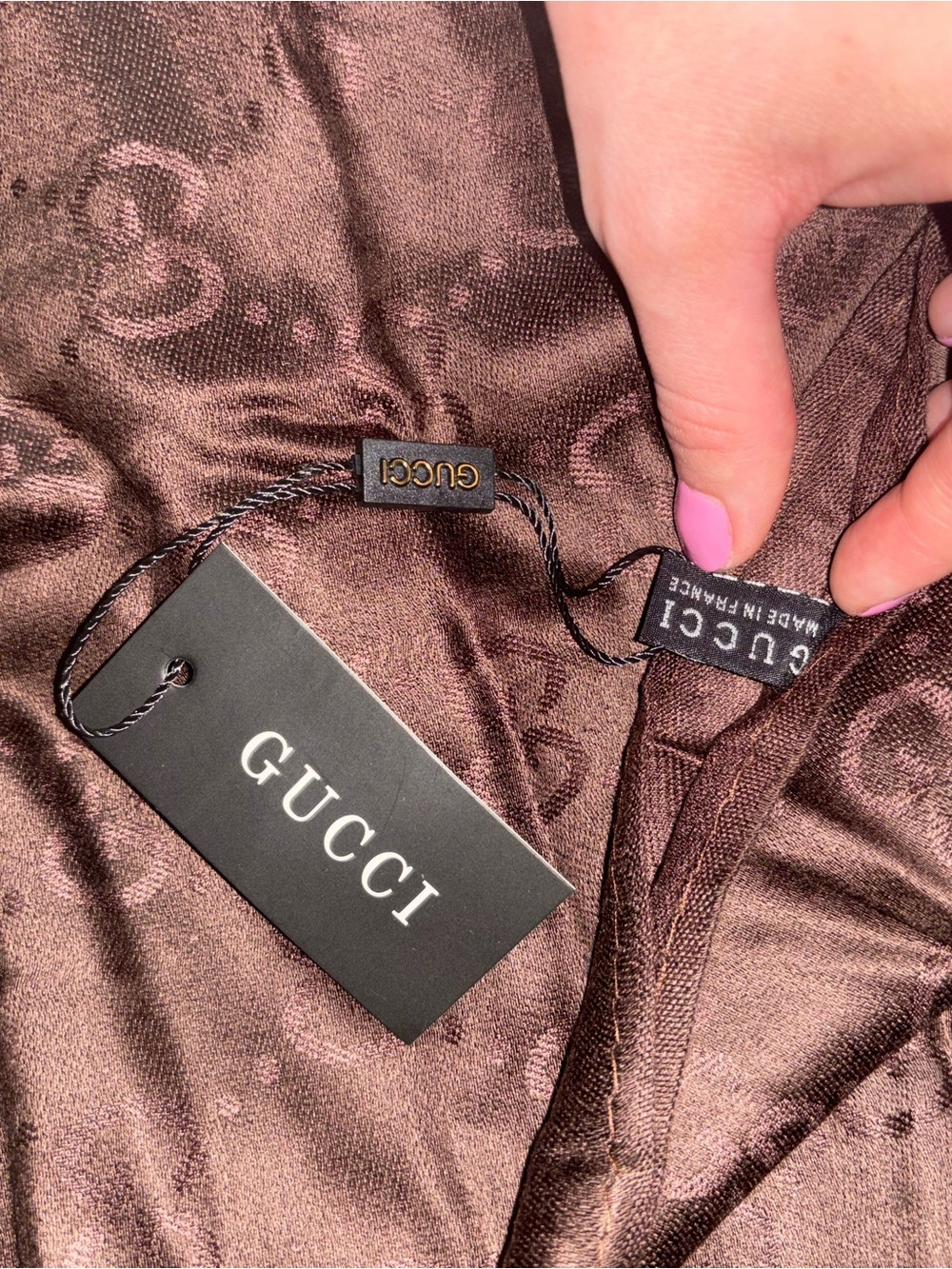 Gucci Brown Satin Scarf with Monogram Detail
